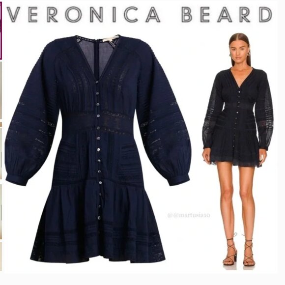Veronica Beard Dresses & Skirts - Veronica Beard Addilyn Dress Long Sleeve Button Down Cotton Navy Blue Size 12